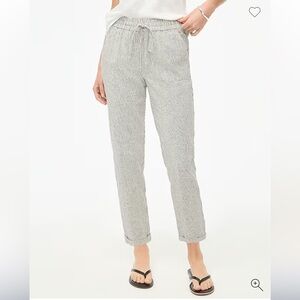 J CREW factory striped linen-cotton blend drawstring pant black white size 10